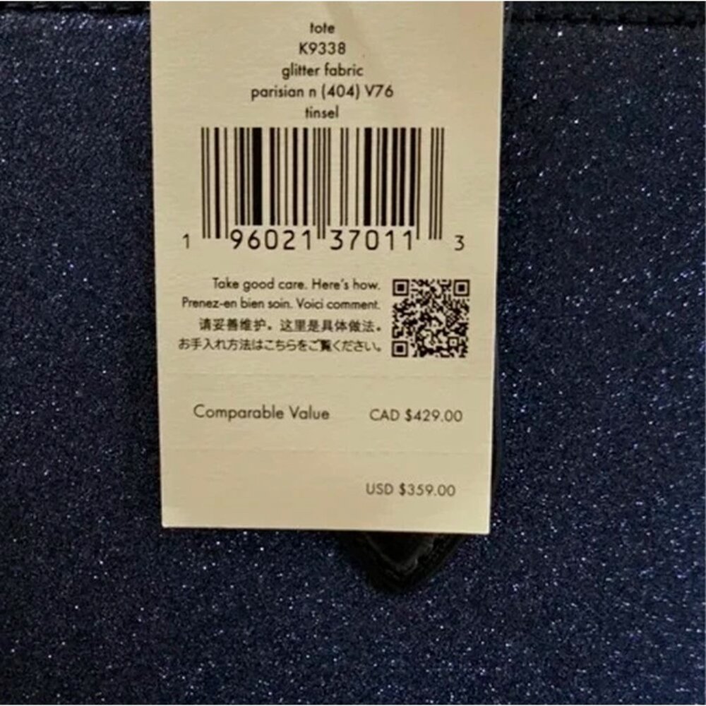 S Kate Spade Tinsel Tote Glitter Fabric & Saffiano Navy Bag K9338 Purse NWT $359 - Picture 8 of 9